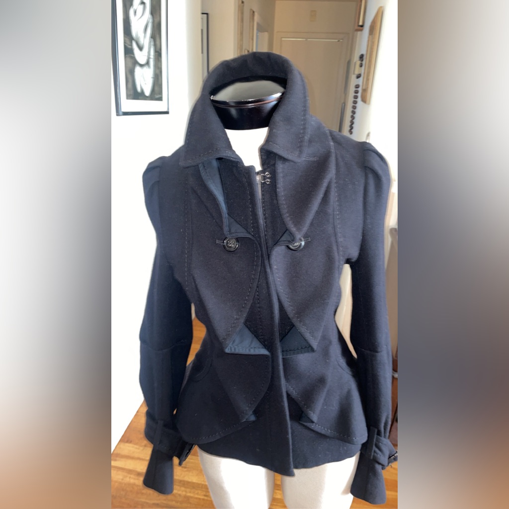 Bcbgmaxazria Black Ruffle Front Peacoat Wool Cashmere Xs